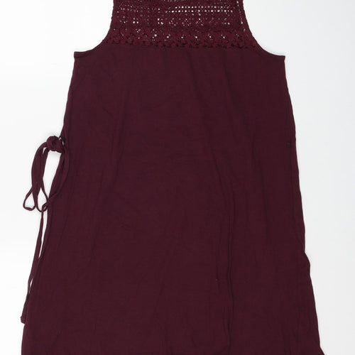 H&M Womens Red Cotton Tank Dress Size XS Round Neck Pullover - Lace Detail