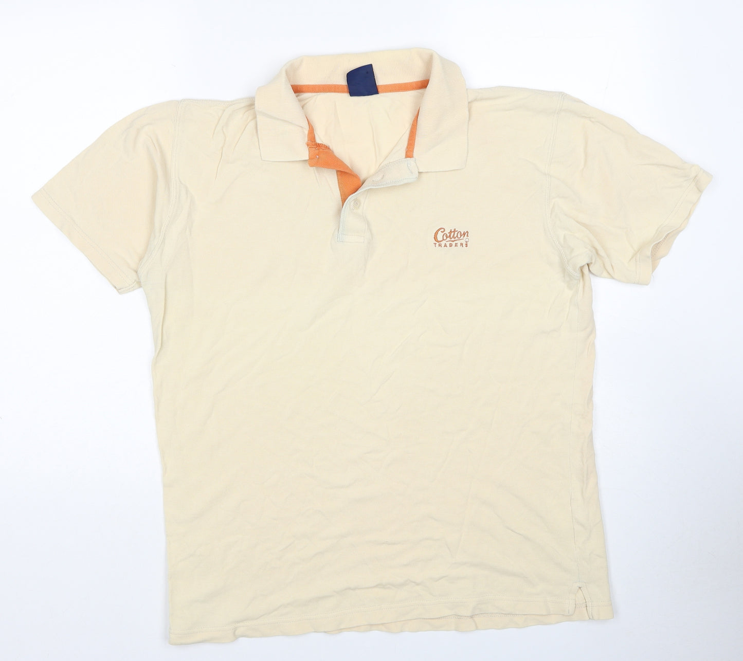 Cotton Traders Mens Beige Cotton Polo Size M Collared Button