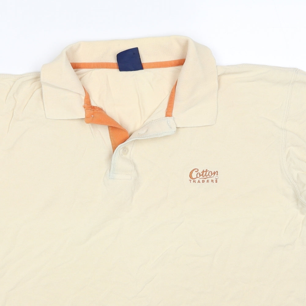Cotton Traders Mens Beige Cotton Polo Size M Collared Button