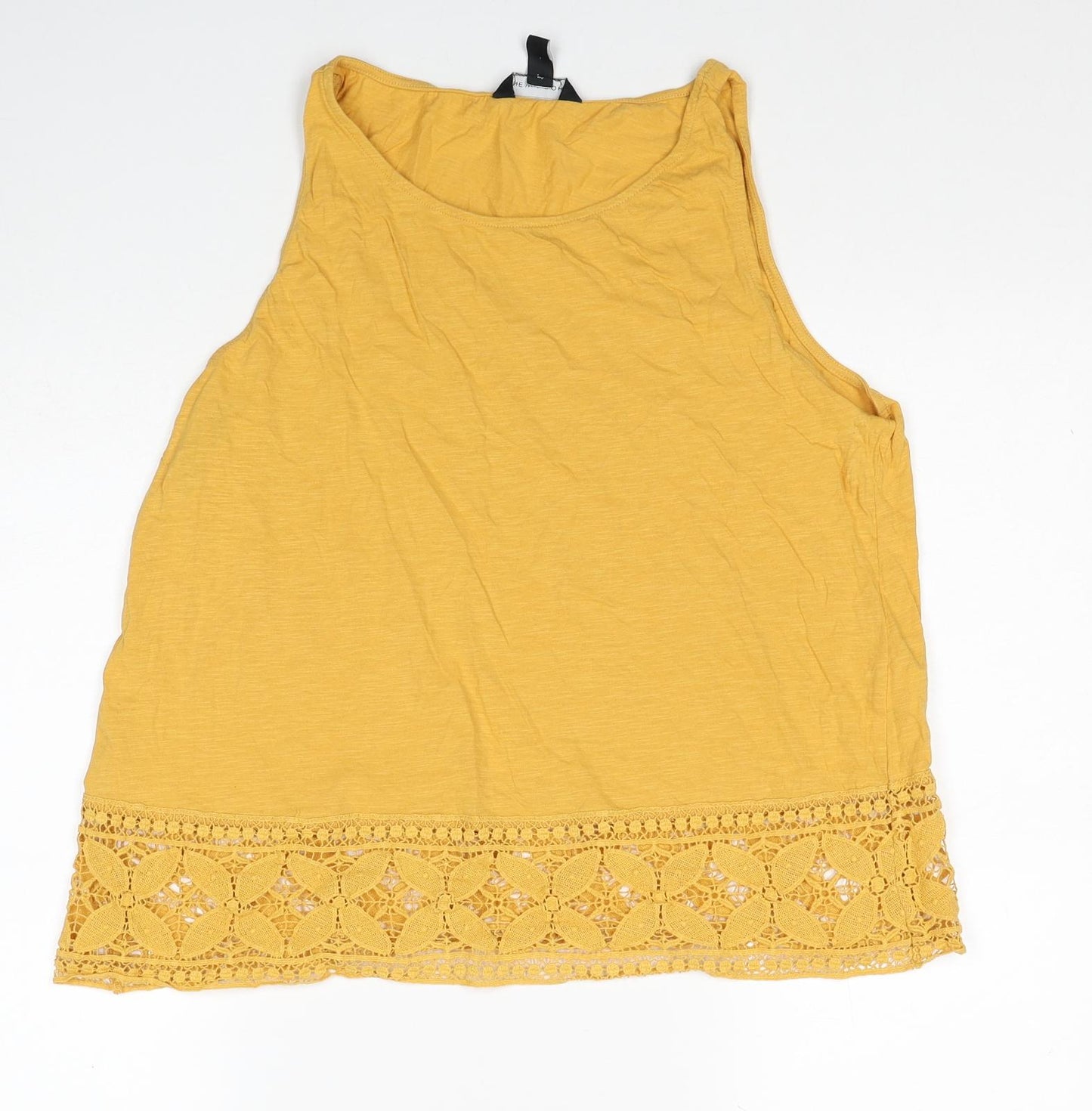 New Look Womens Yellow Cotton Basic Tank Size 18 Round Neck - Lace Detail