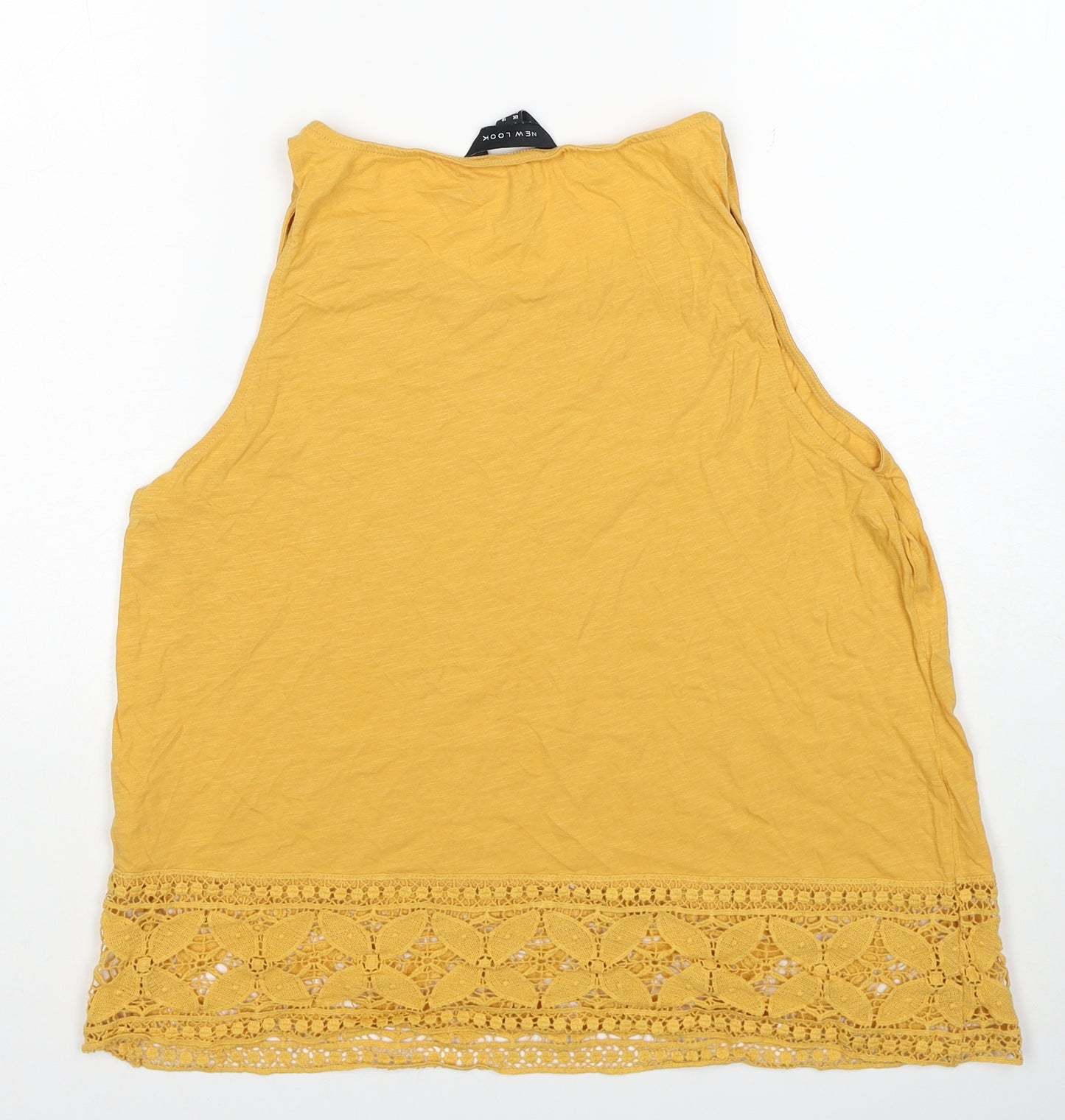 New Look Womens Yellow Cotton Basic Tank Size 18 Round Neck - Lace Detail
