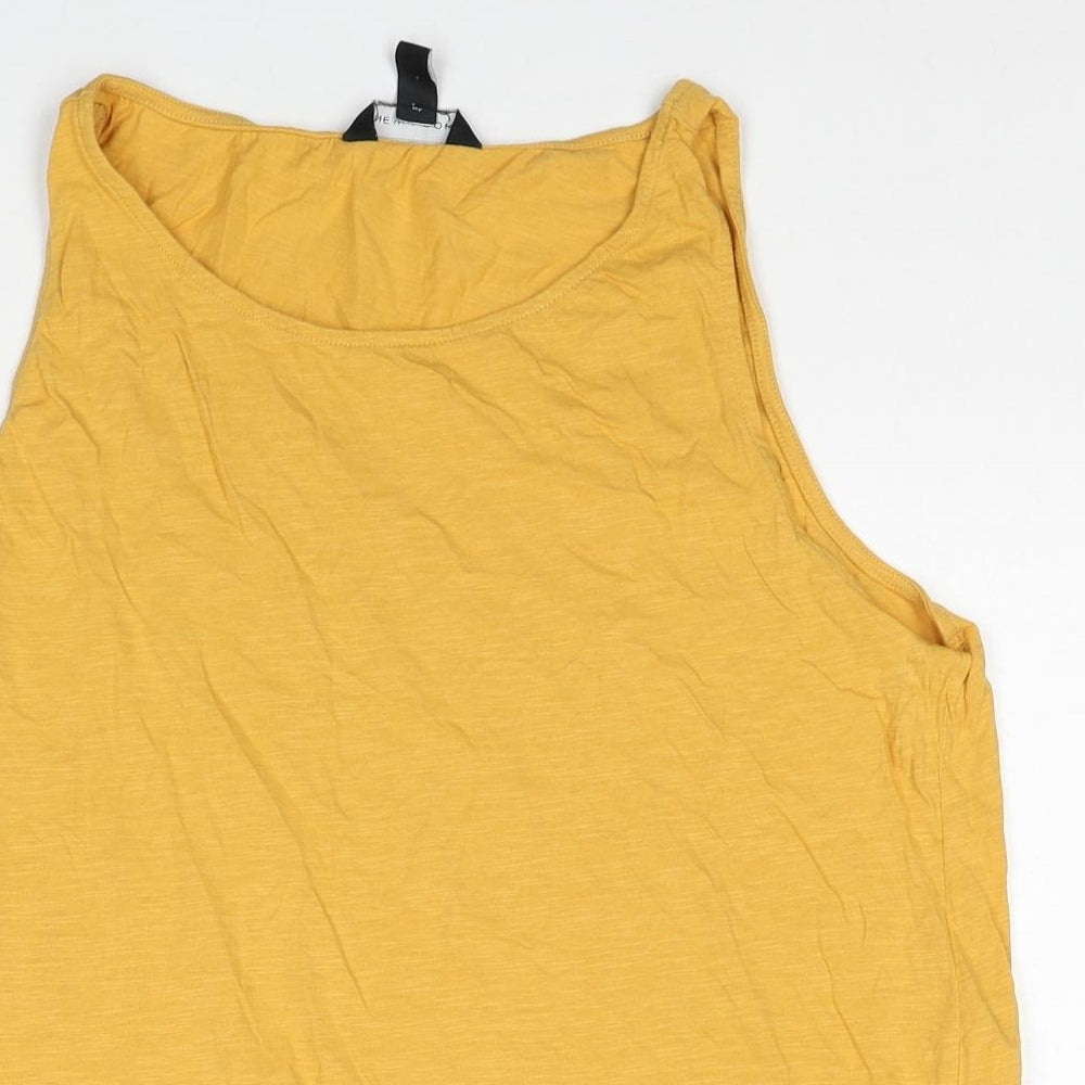New Look Womens Yellow Cotton Basic Tank Size 18 Round Neck - Lace Detail