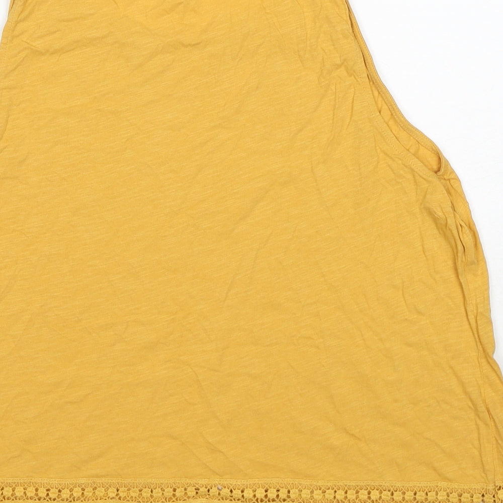 New Look Womens Yellow Cotton Basic Tank Size 18 Round Neck - Lace Detail