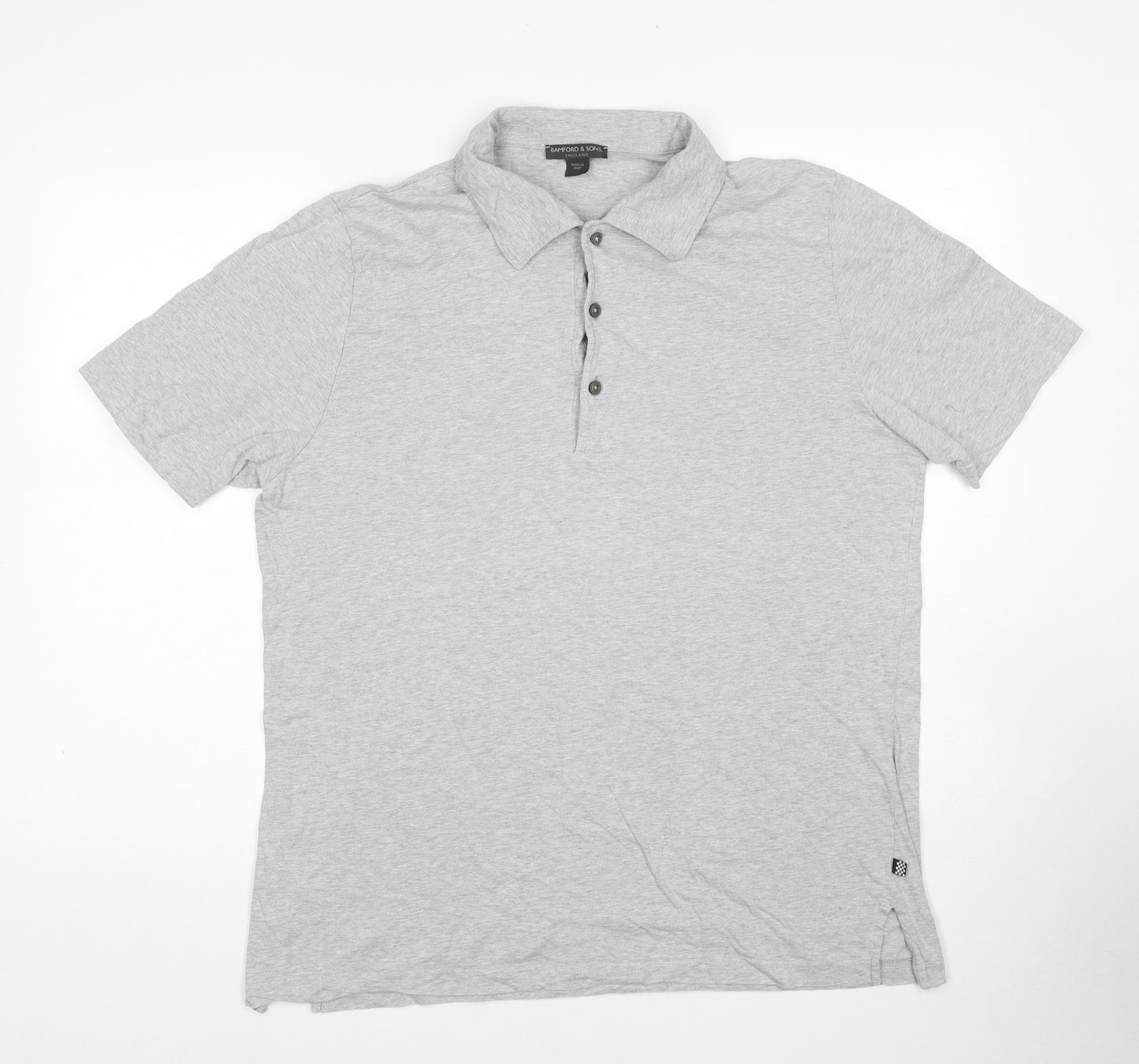 Bamford & Sons Mens Grey Cotton Polo Size L Collared Button
