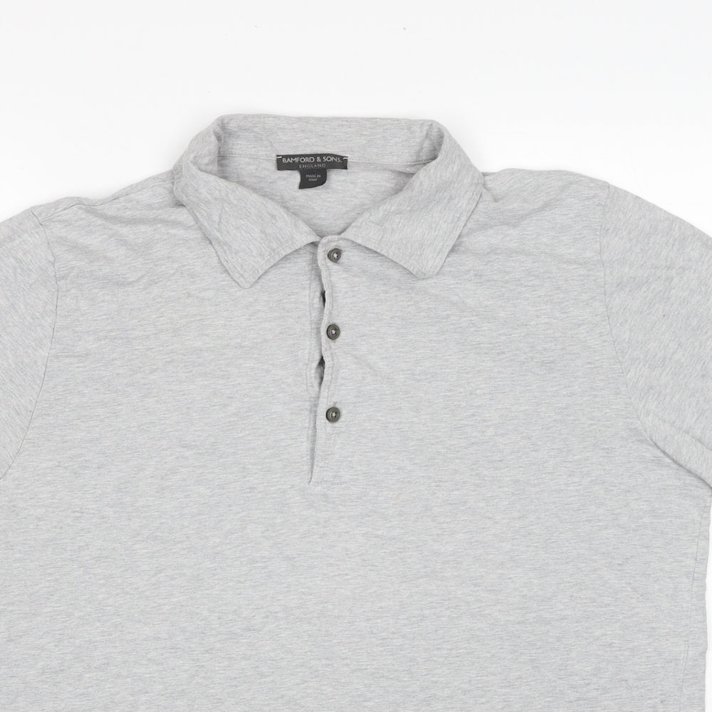 Bamford & Sons Mens Grey Cotton Polo Size L Collared Button