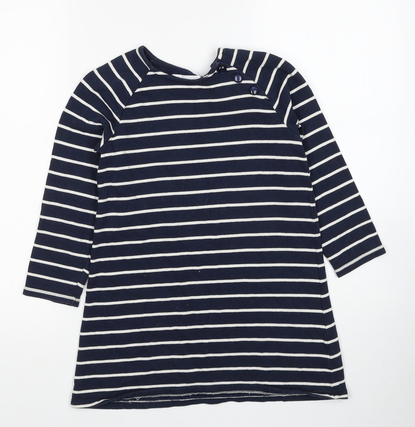 La Redoute Girls Blue Striped Cotton A-Line Size 8 Years Round Neck Pullover