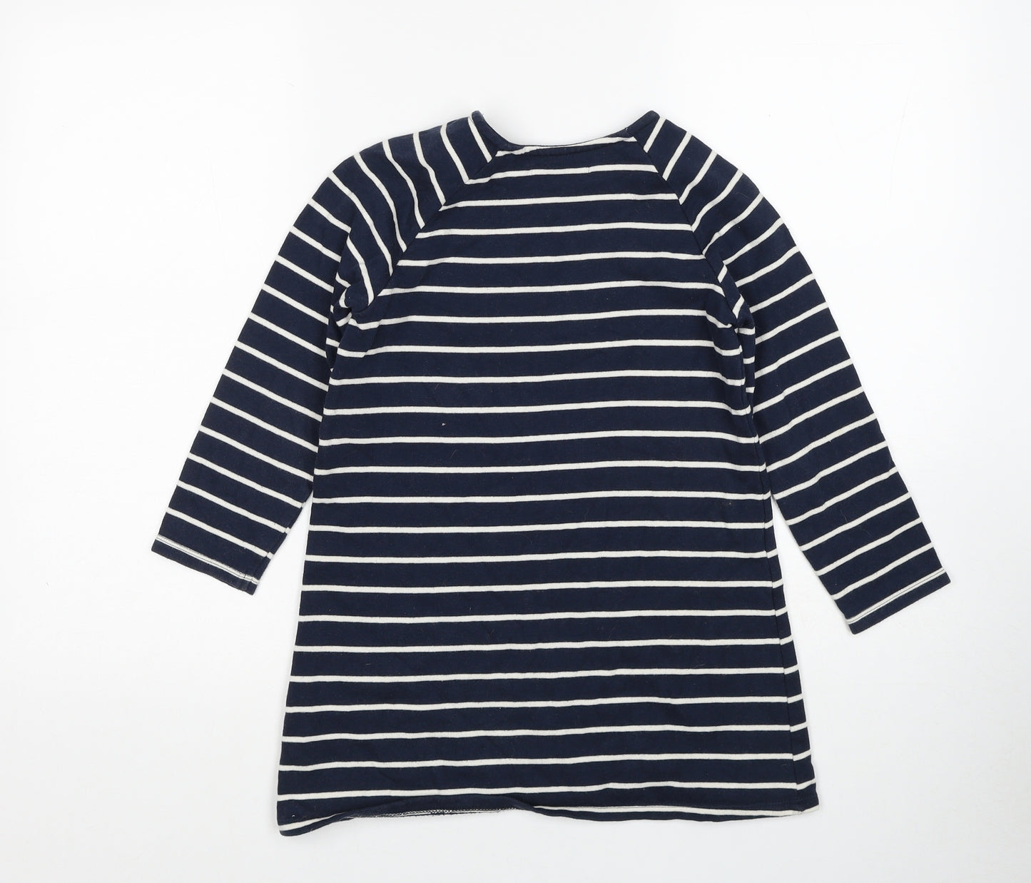 La Redoute Girls Blue Striped Cotton A-Line Size 8 Years Round Neck Pullover