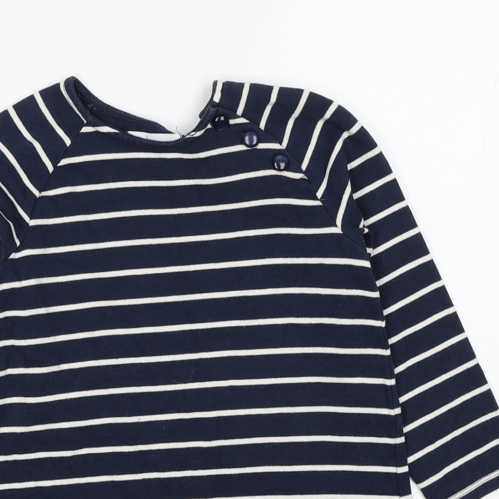 La Redoute Girls Blue Striped Cotton A-Line Size 8 Years Round Neck Pullover