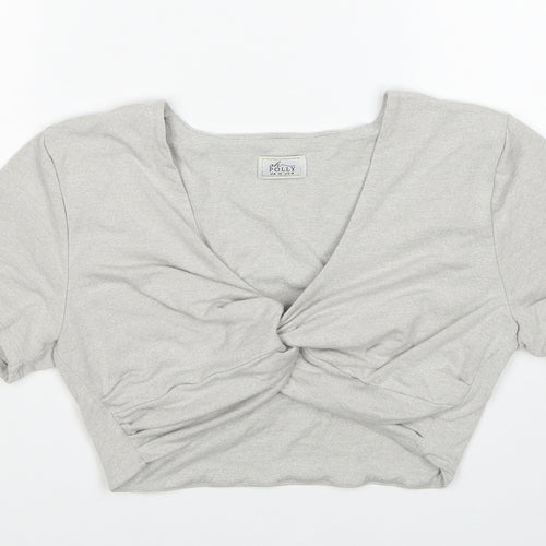 OhPolly Womens Grey Cotton Basic Tank Size 12 V-Neck - Twist Detail