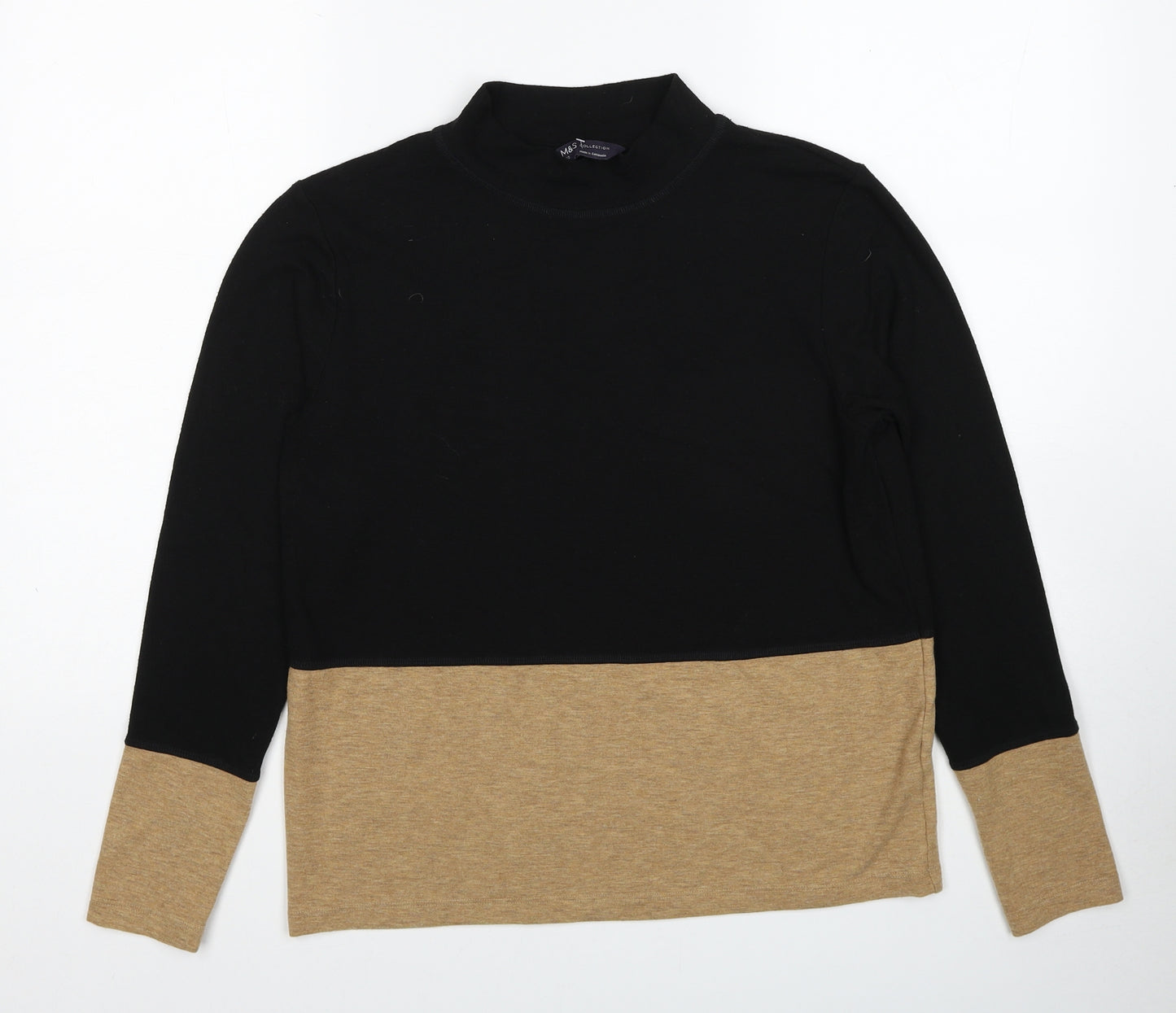 Marks and Spencer Womens Brown Mock Neck Polyester Pullover Jumper Size 10 - Colourblock