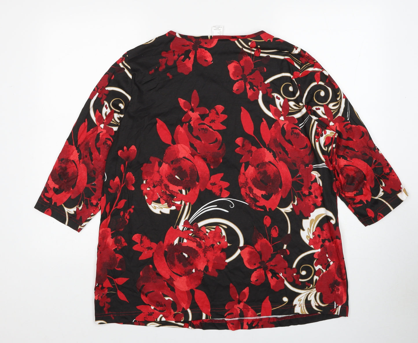 Preworn Womens Red Geometric Cotton Basic Blouse Size 20 V-Neck