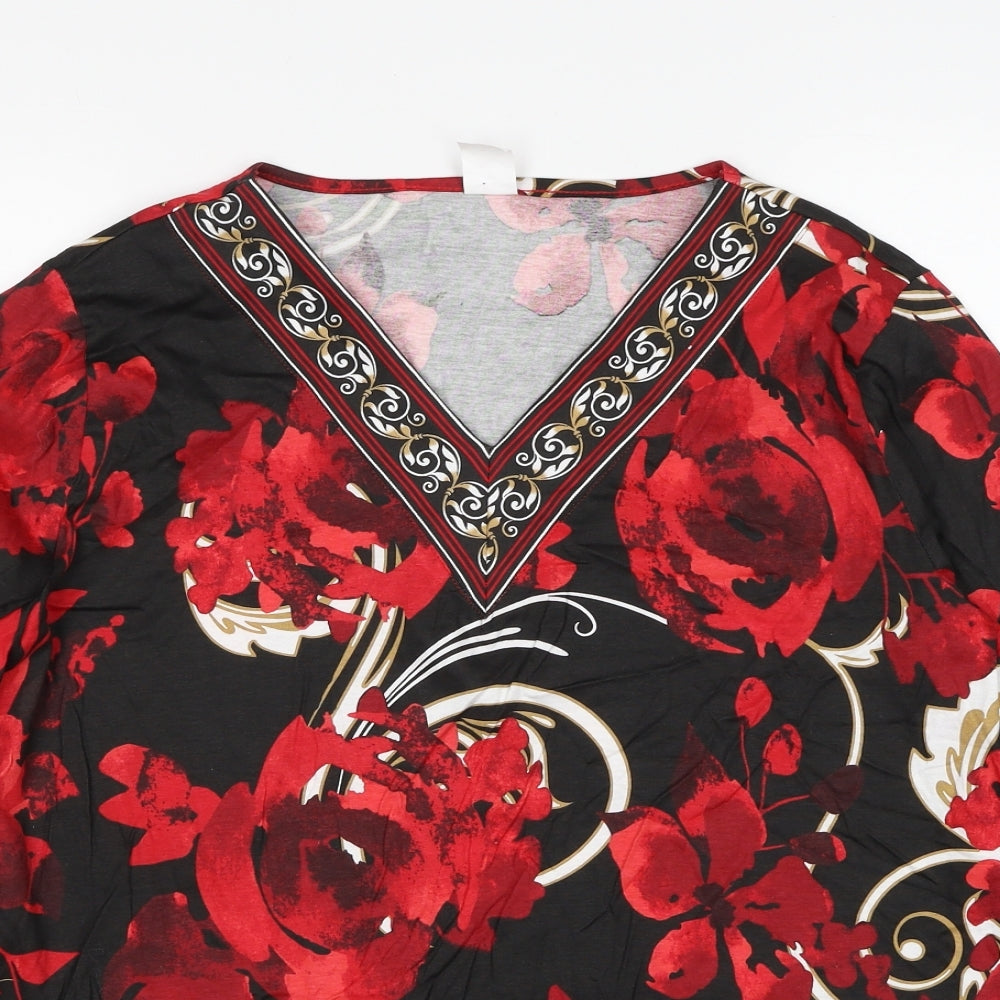 Preworn Womens Red Geometric Cotton Basic Blouse Size 20 V-Neck