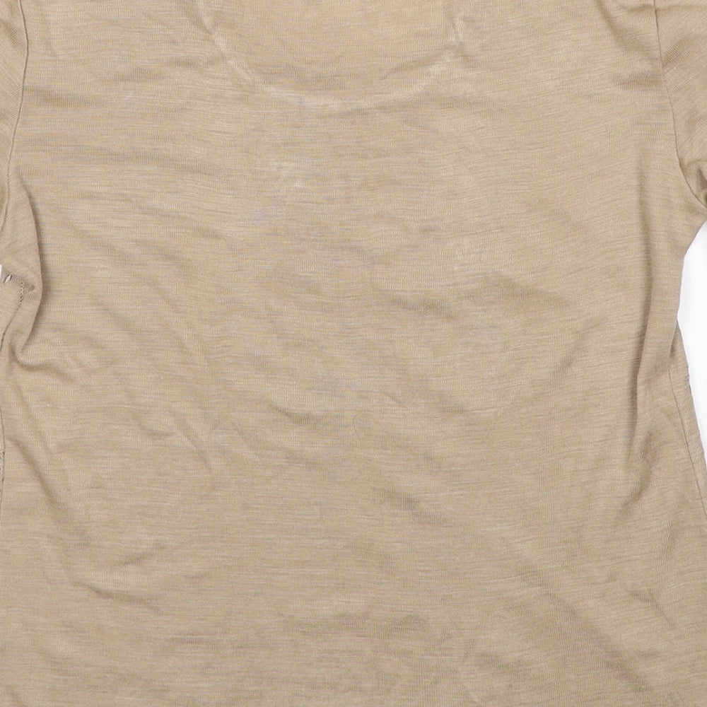 Damart Womens Beige Geometric Cotton Basic T-Shirt Size S Round Neck