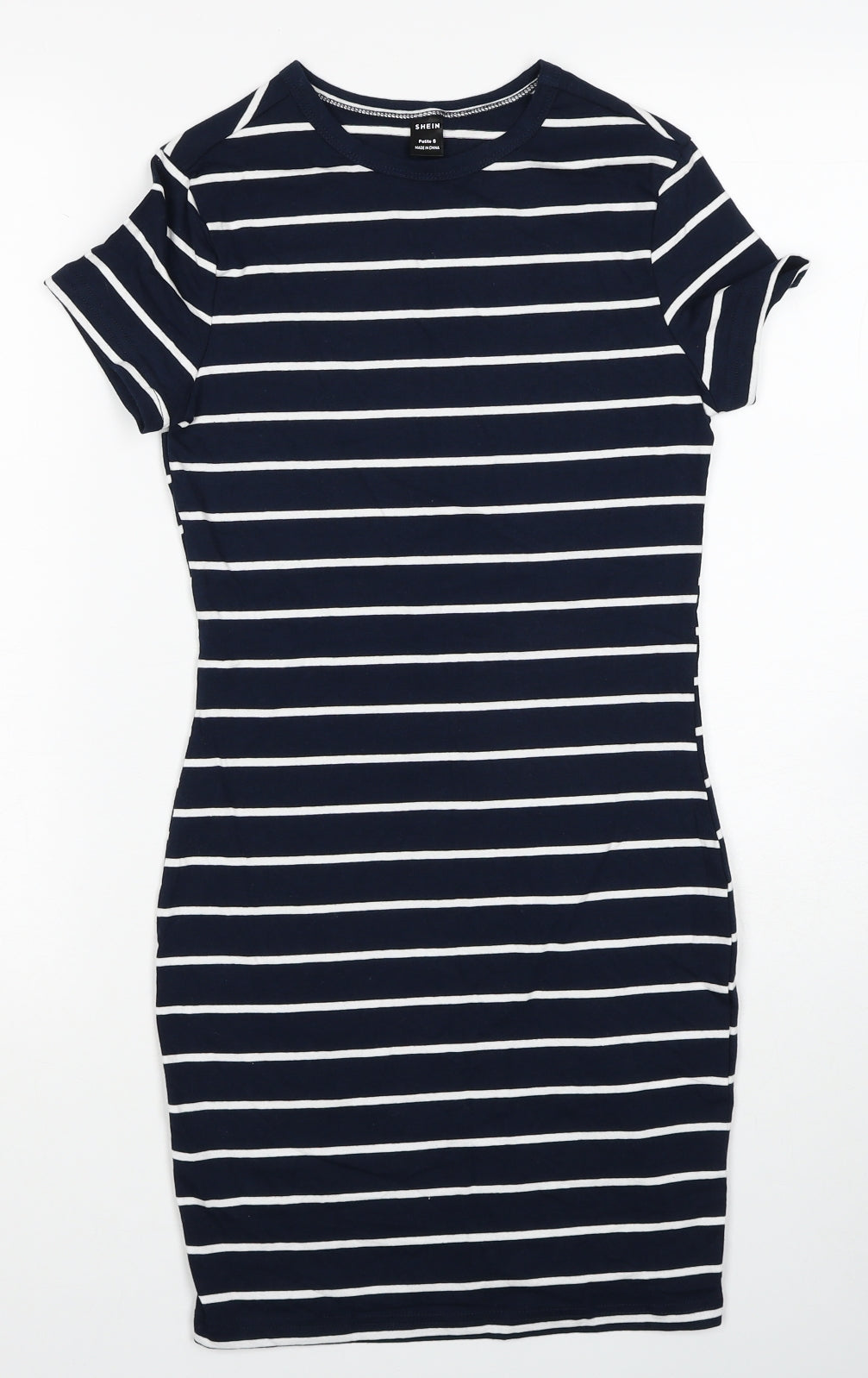 SheIn Womens Blue Striped Cotton T-Shirt Dress Size S Round Neck Pullover