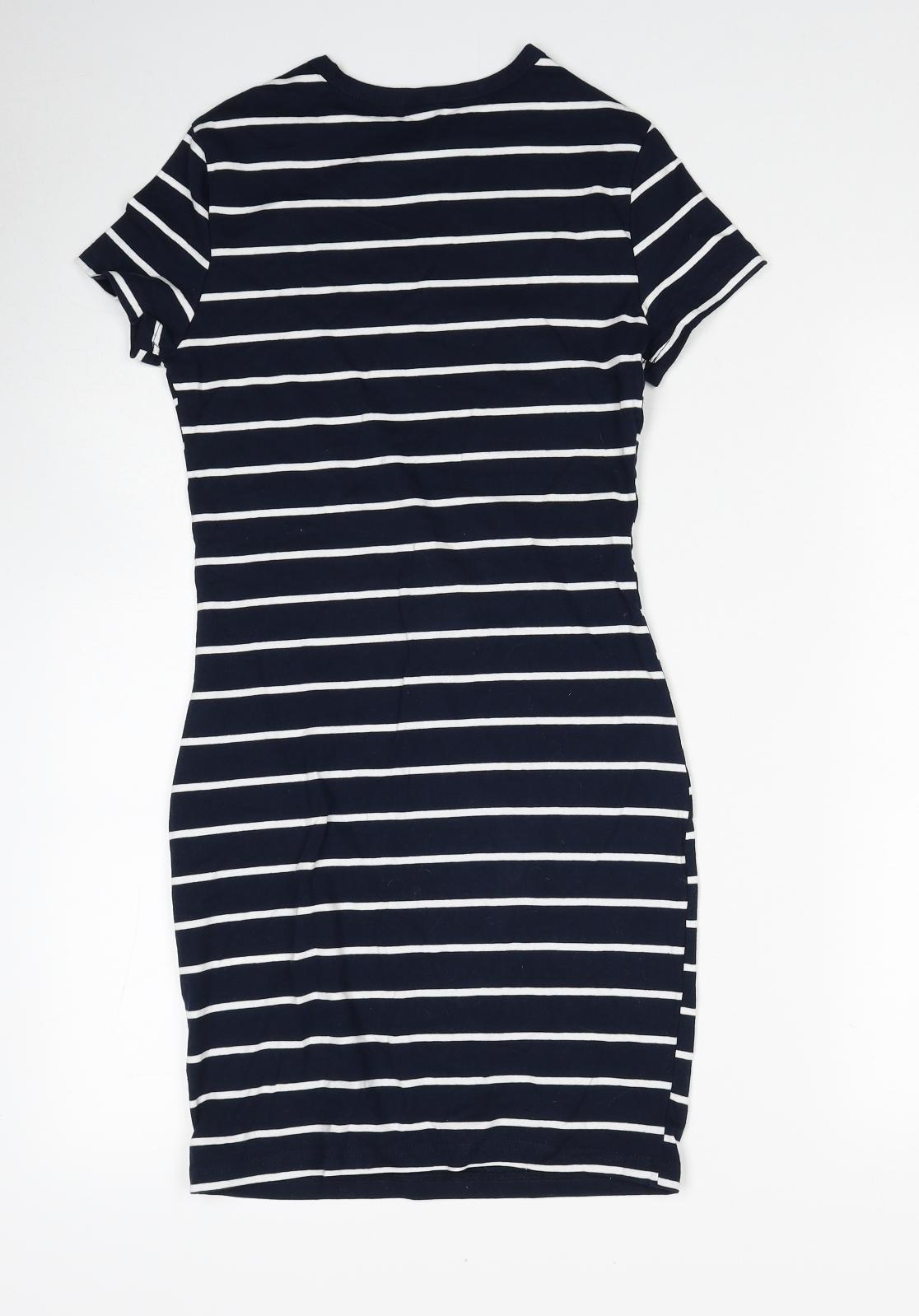 SheIn Womens Blue Striped Cotton T-Shirt Dress Size S Round Neck Pullover