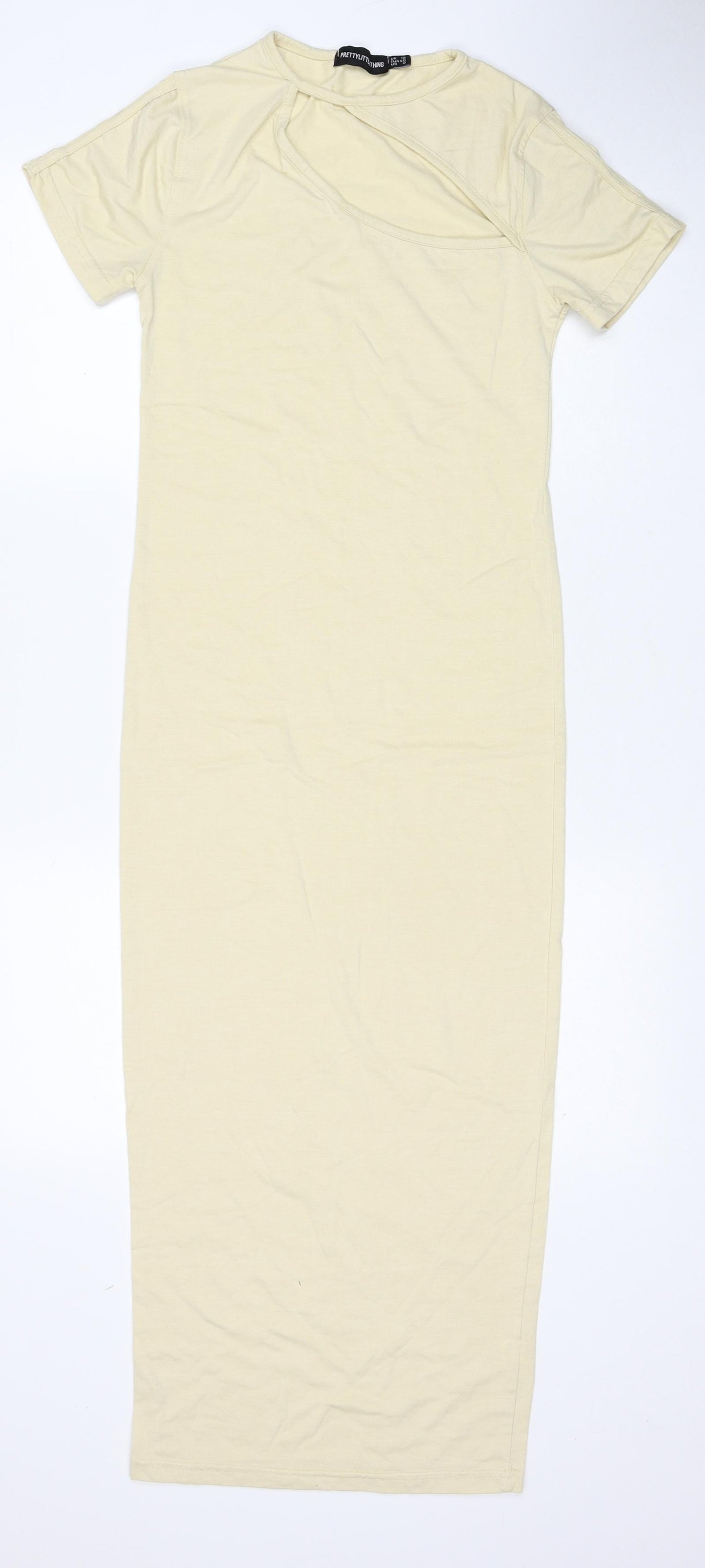PRETTYLITTLETHING Womens Beige Polyester T-Shirt Dress Size 12 Crew Neck Pullover