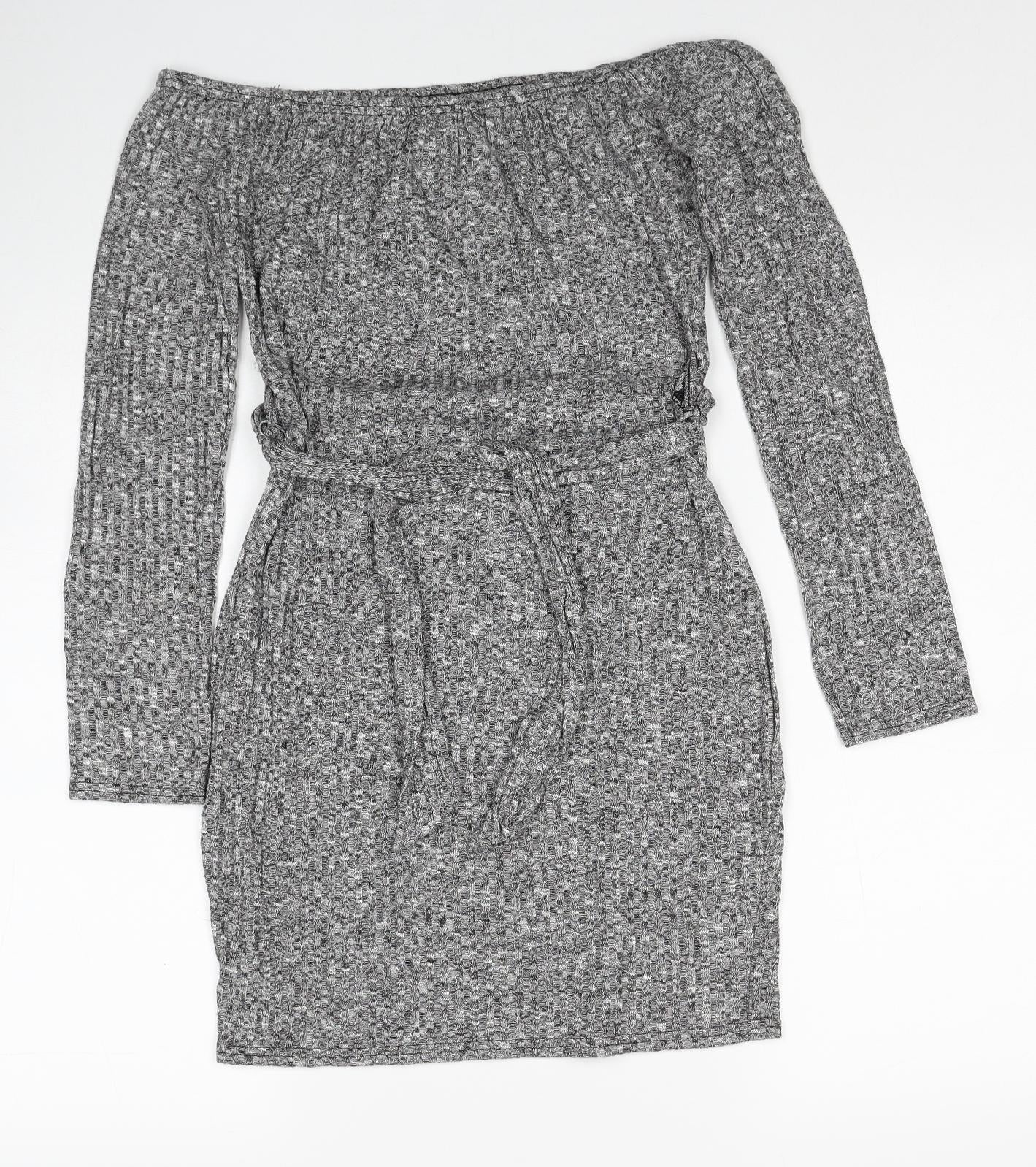 I SAW IT FIRST Womens Grey Polyester Jumper Dress Size 12 Off the Shoulder Pullover