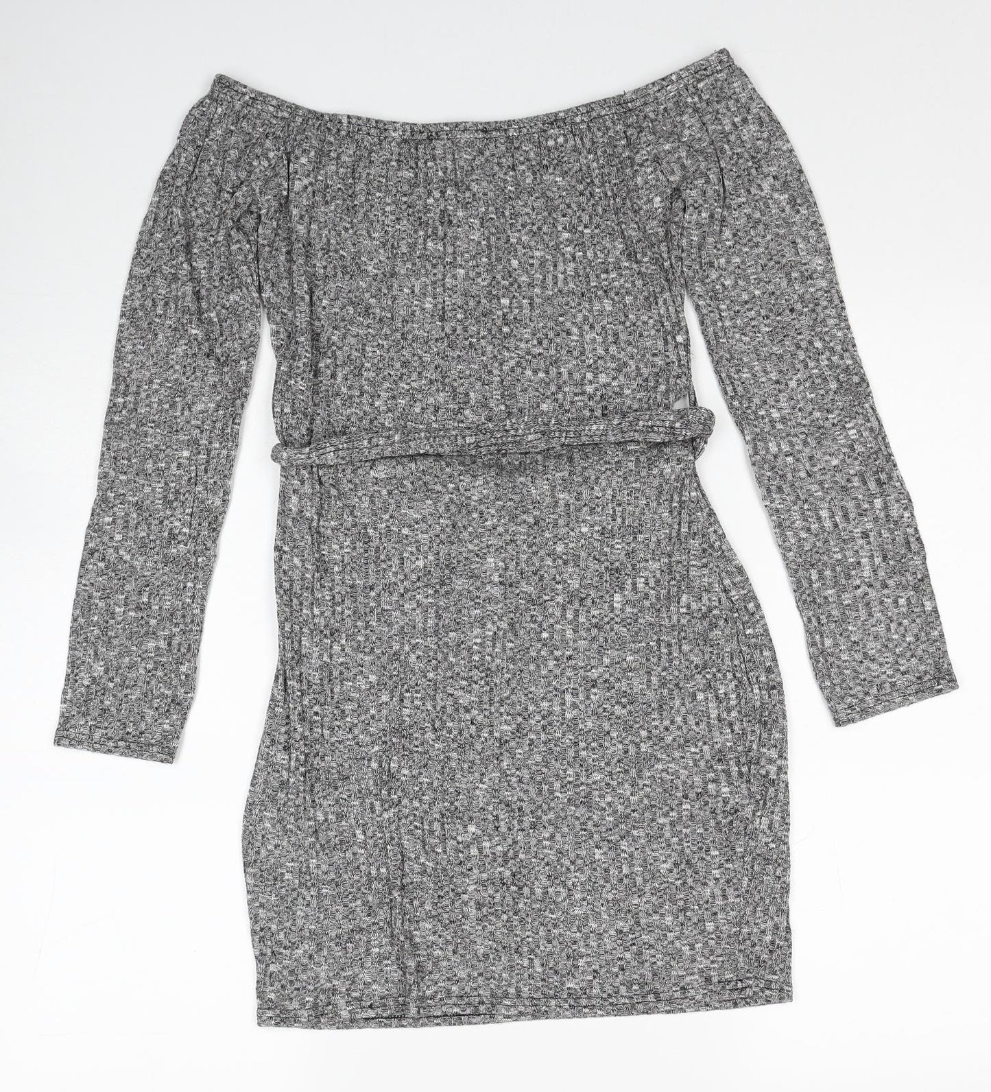 I SAW IT FIRST Womens Grey Polyester Jumper Dress Size 12 Off the Shoulder Pullover
