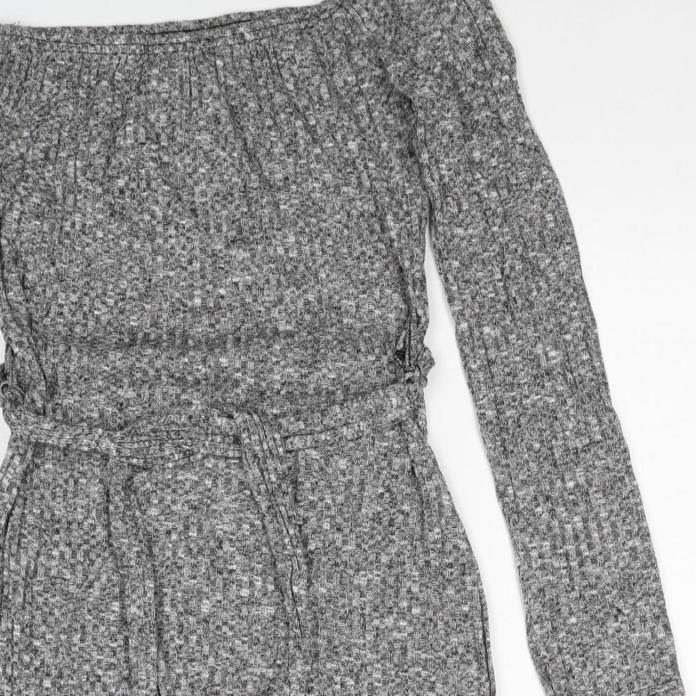 I SAW IT FIRST Womens Grey Polyester Jumper Dress Size 12 Off the Shoulder Pullover
