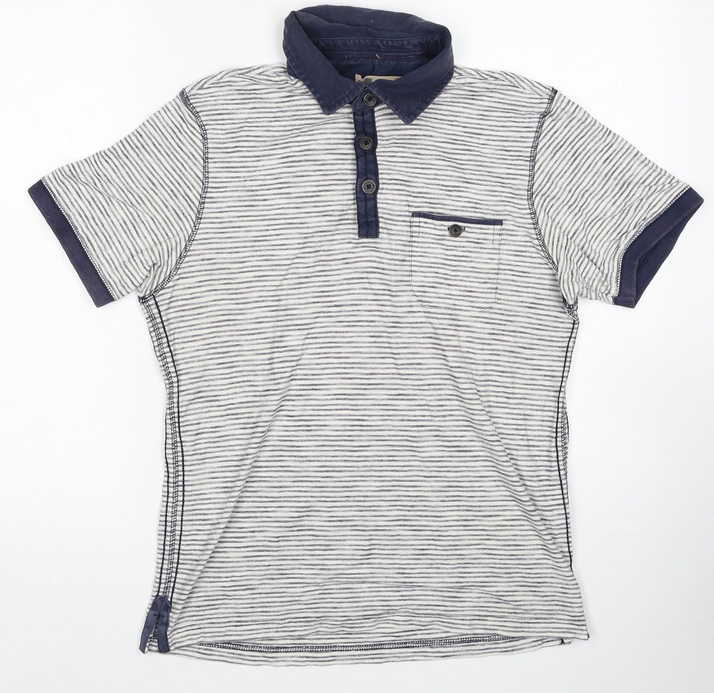 Marks and Spencer Mens White Striped Cotton Polo Size S Collared Button