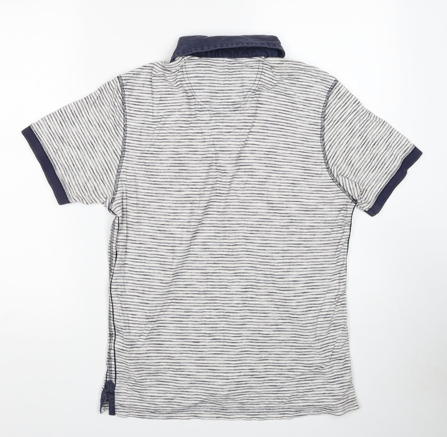Marks and Spencer Mens White Striped Cotton Polo Size S Collared Button