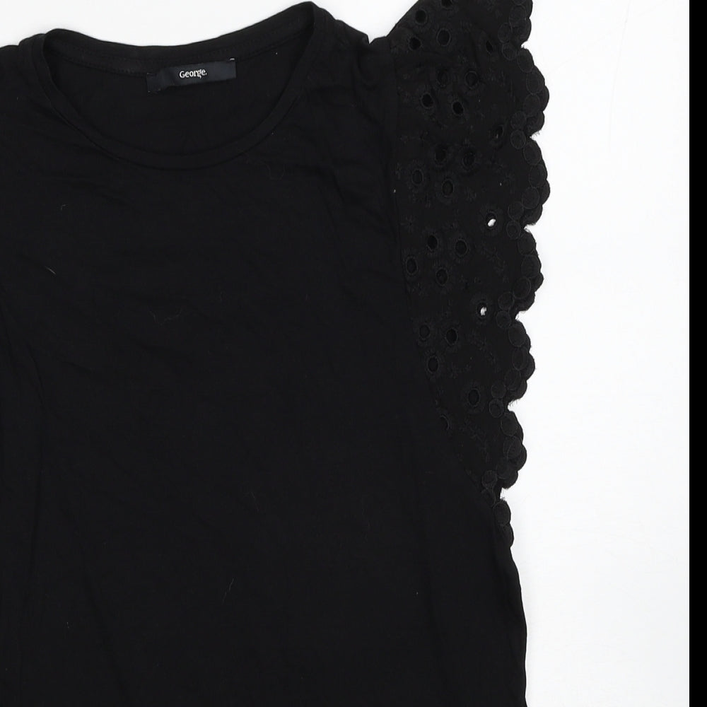 George Womens Black Modal Basic Tank Size 14 Round Neck - Broderie Anglaise Details