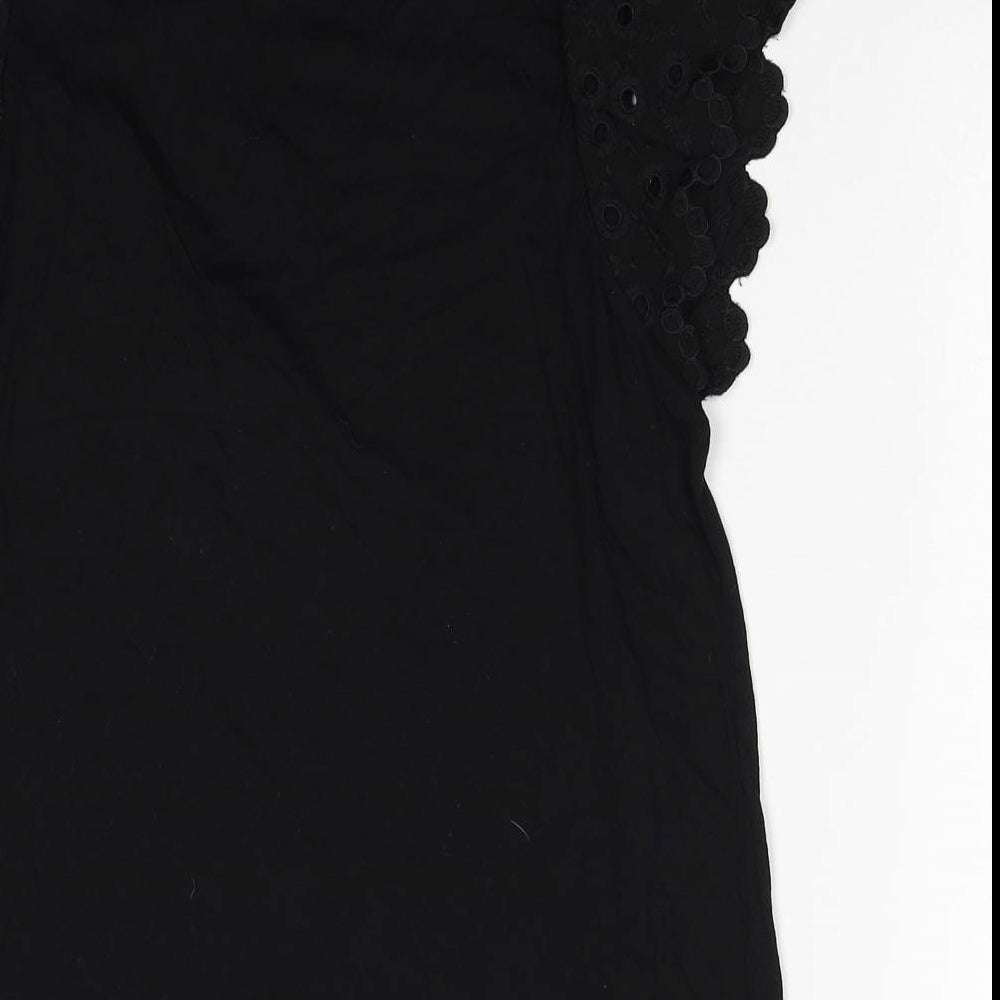 George Womens Black Modal Basic Tank Size 14 Round Neck - Broderie Anglaise Details