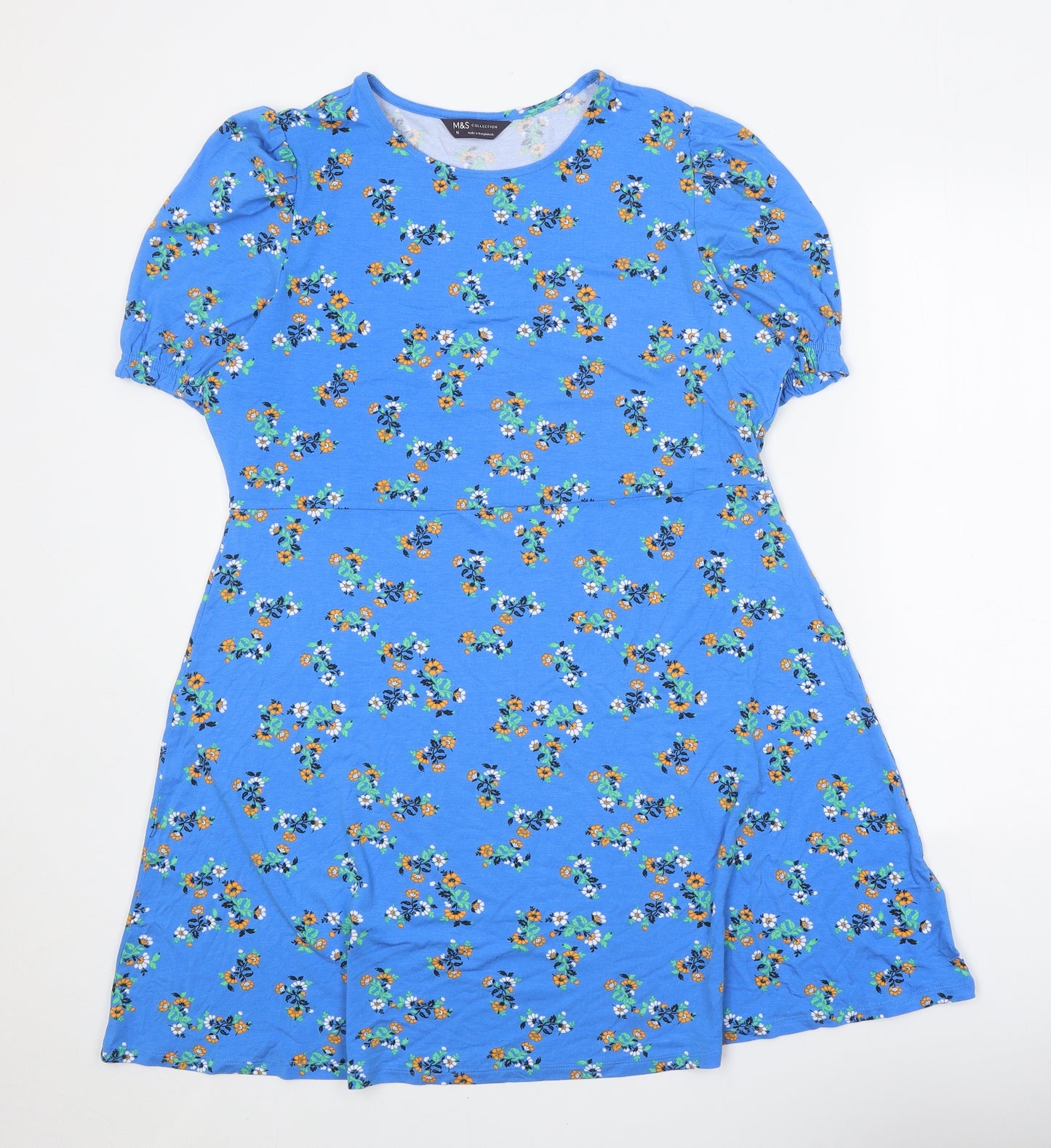 Marks and Spencer Womens Blue Floral Viscose A-Line Size 16 Round Neck Pullover