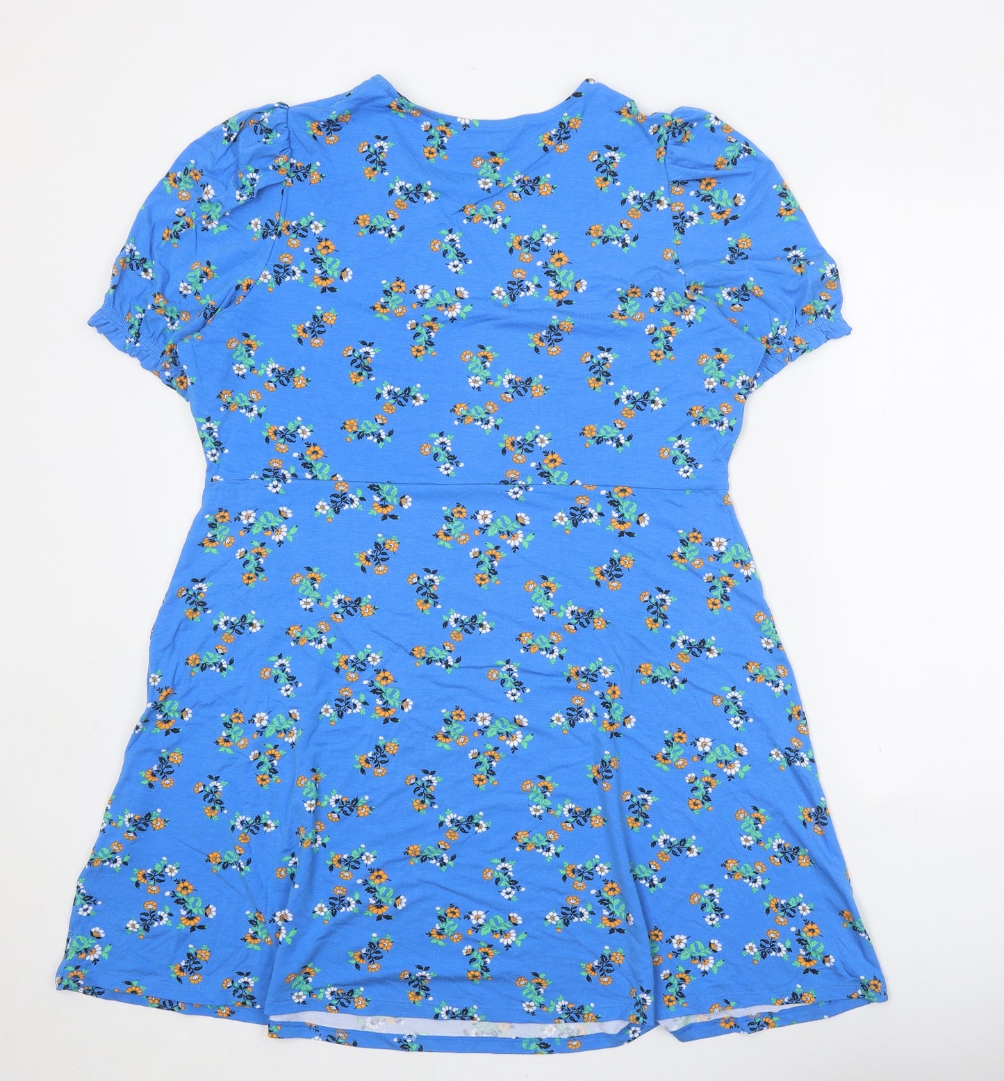 Marks and Spencer Womens Blue Floral Viscose A-Line Size 16 Round Neck Pullover