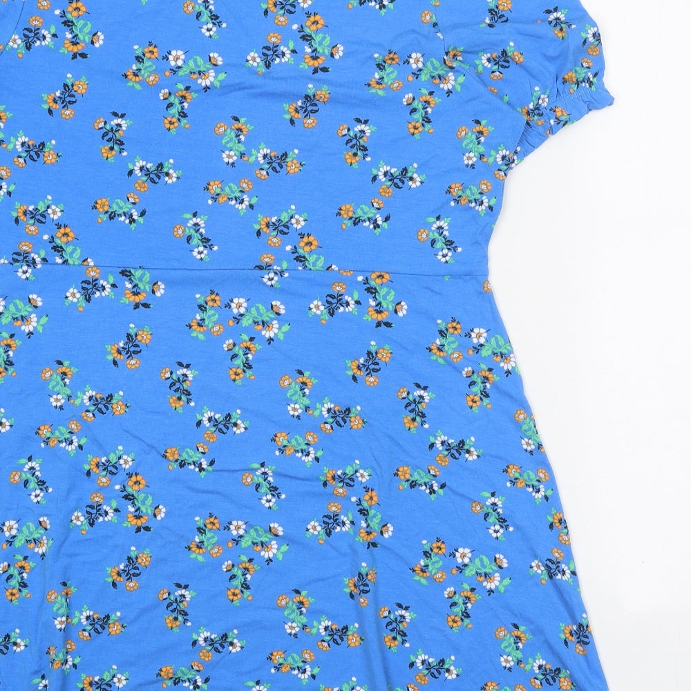 Marks and Spencer Womens Blue Floral Viscose A-Line Size 16 Round Neck Pullover