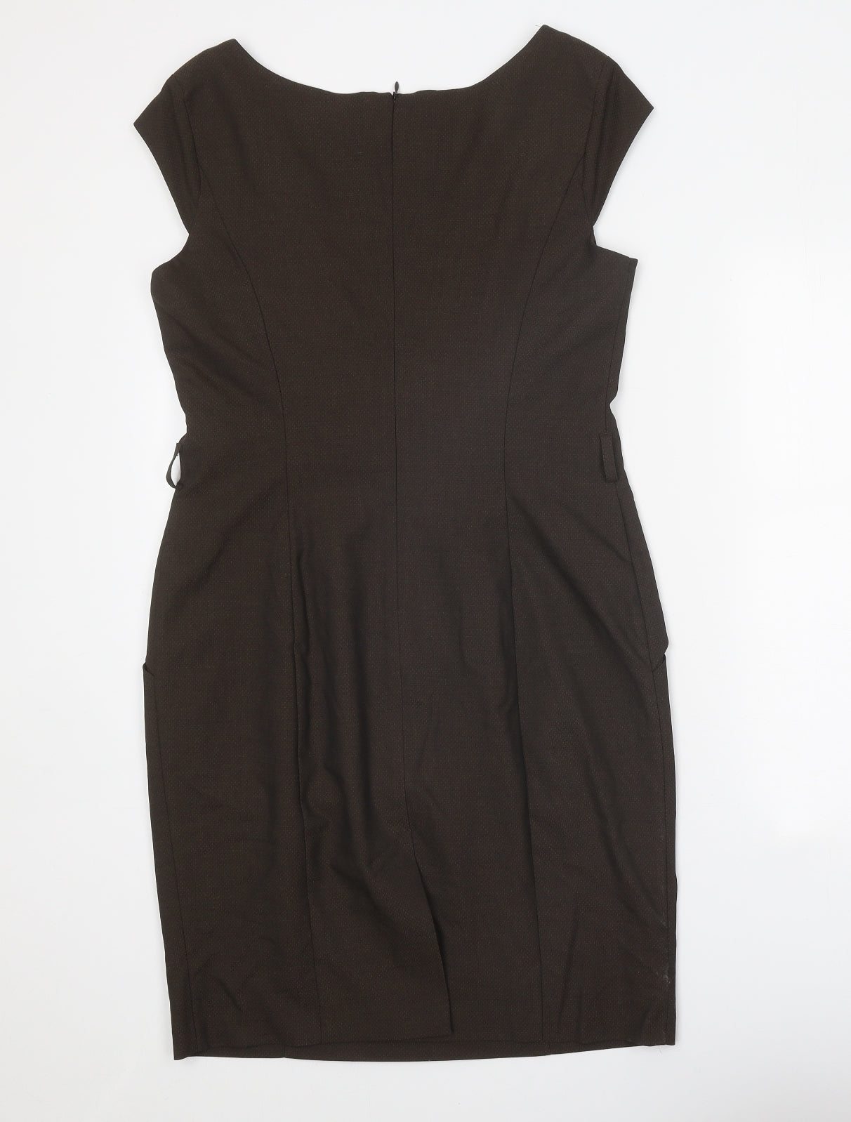 NEXT Womens Brown Herringbone Polyester Pencil Dress Size 14 Boat Neck Zip
