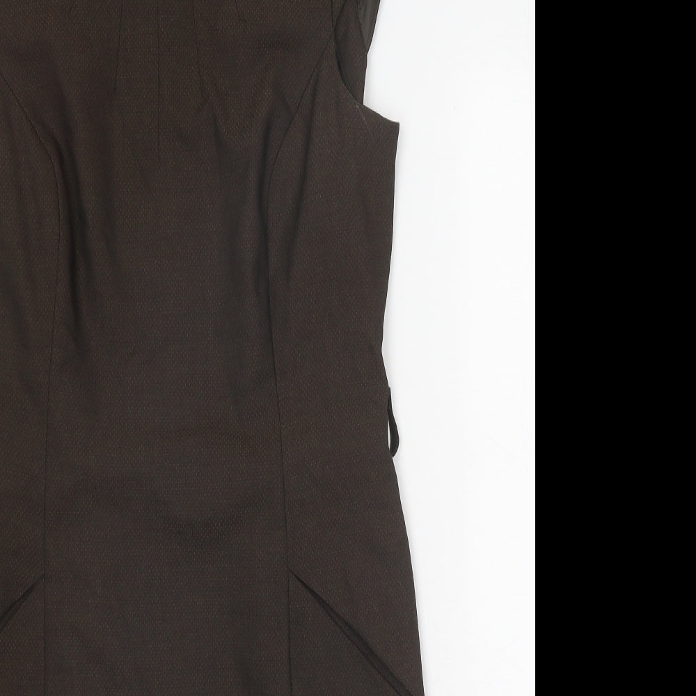 NEXT Womens Brown Herringbone Polyester Pencil Dress Size 14 Boat Neck Zip