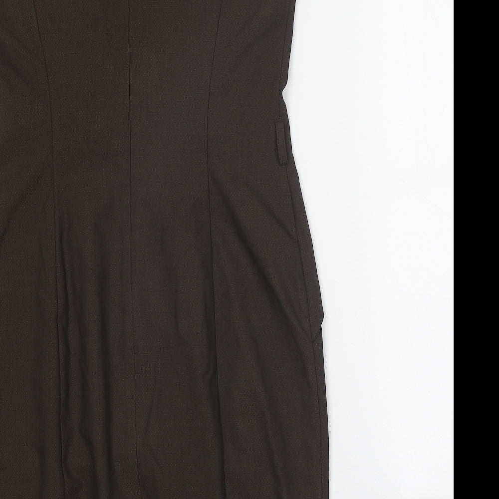 NEXT Womens Brown Herringbone Polyester Pencil Dress Size 14 Boat Neck Zip