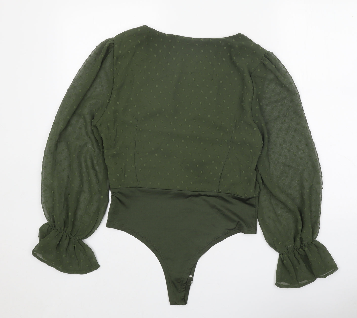 Boohoo Womens Green Polka Dot Polyester Bodysuit One-Piece Size 14 Snap