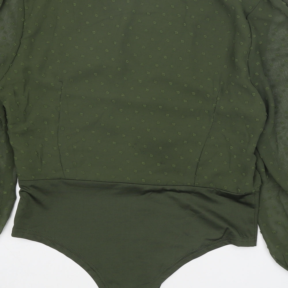 Boohoo Womens Green Polka Dot Polyester Bodysuit One-Piece Size 14 Snap
