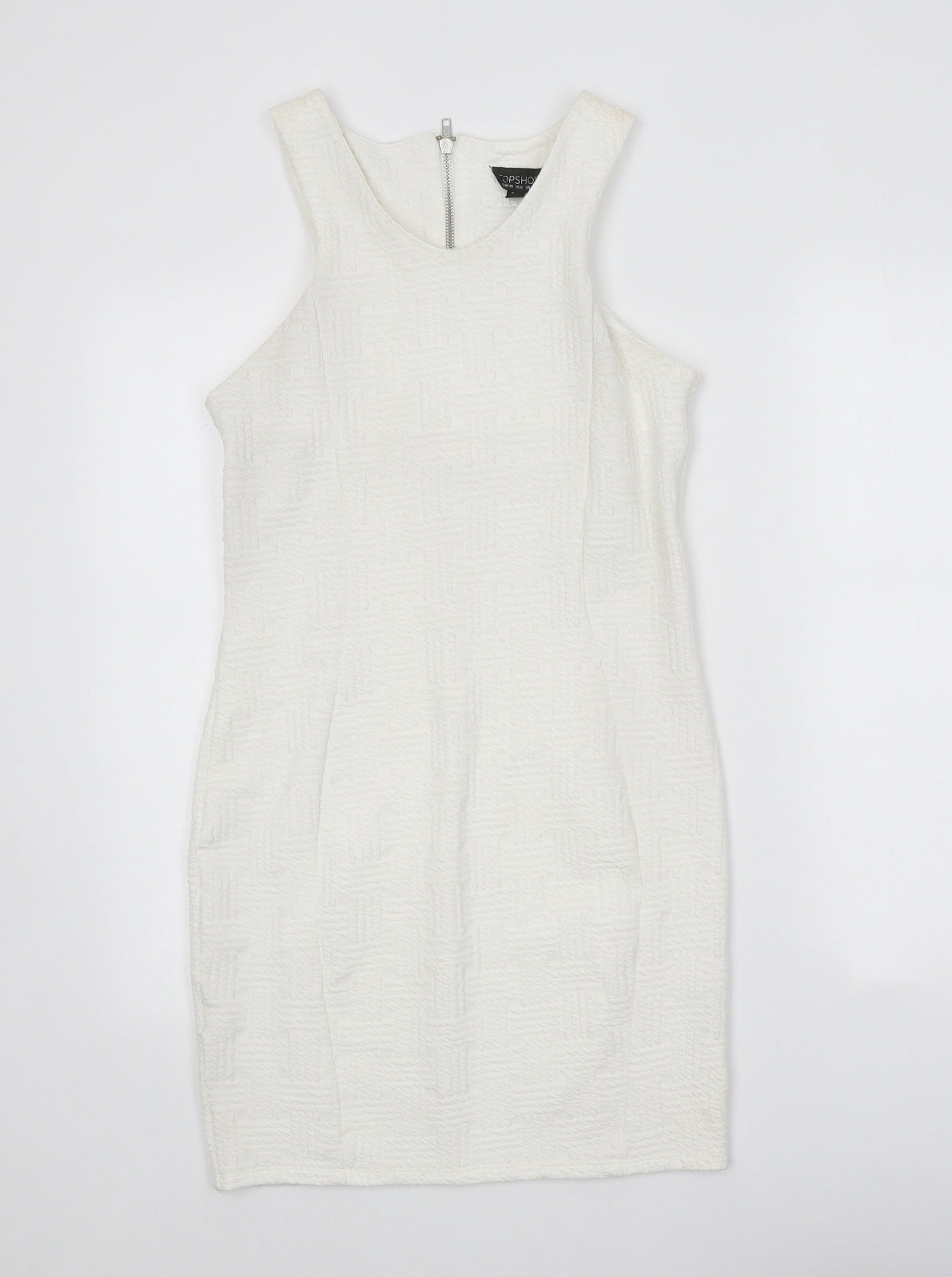 Topshop Womens White Polyester Bodycon Size 12 Scoop Neck Zip