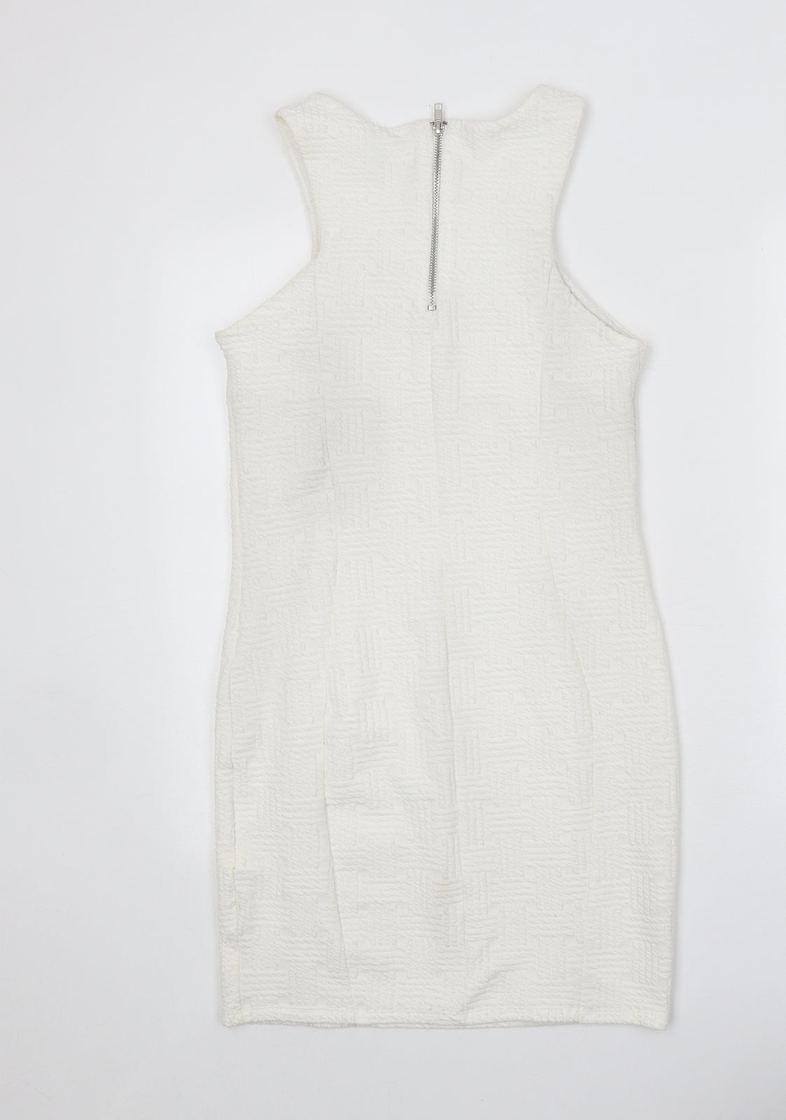 Topshop Womens White Polyester Bodycon Size 12 Scoop Neck Zip