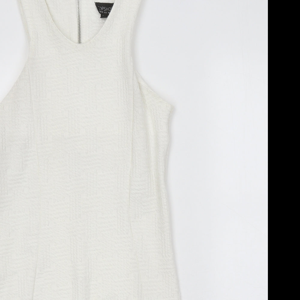Topshop Womens White Polyester Bodycon Size 12 Scoop Neck Zip