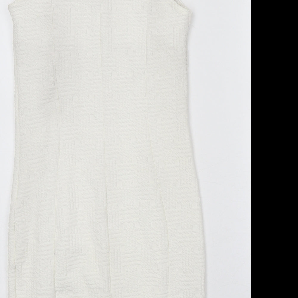 Topshop Womens White Polyester Bodycon Size 12 Scoop Neck Zip