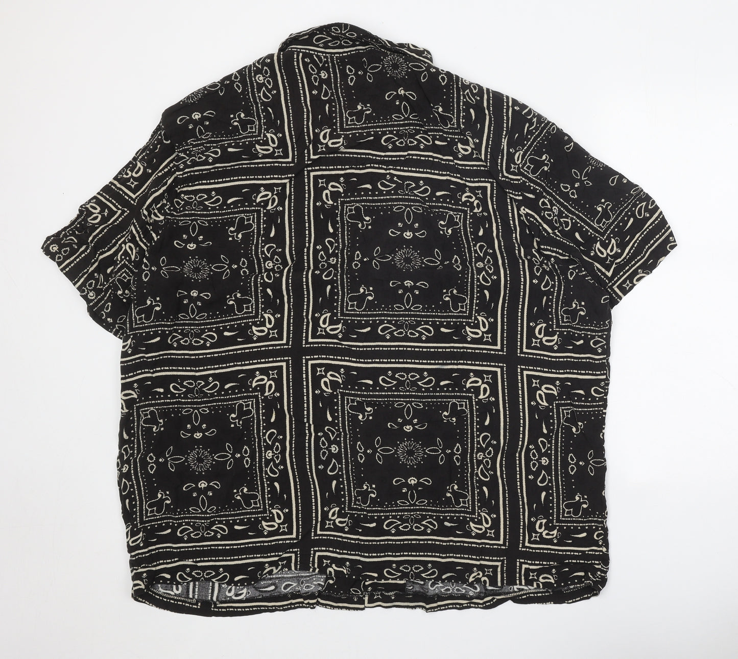 River Island Mens Black Geometric Viscose Button-Up Size 4XL Collared Button - Bandana Print