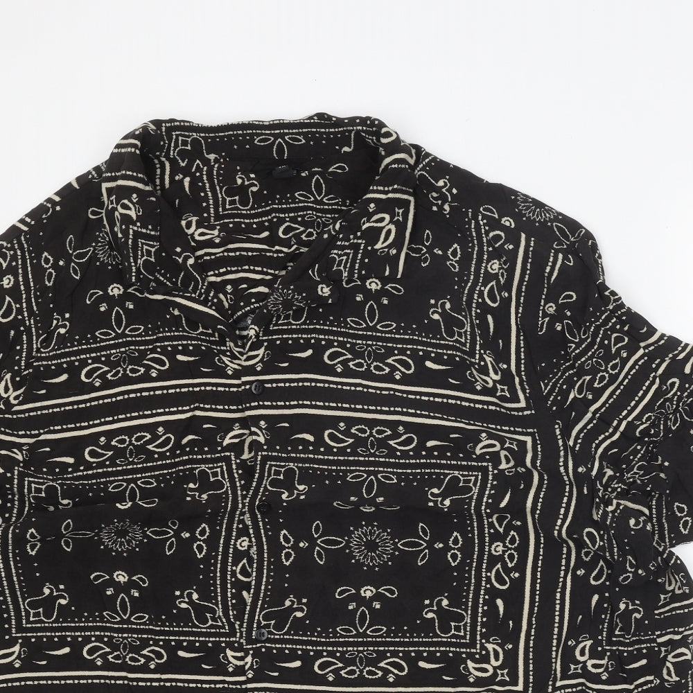 River Island Mens Black Geometric Viscose Button-Up Size 4XL Collared Button - Bandana Print