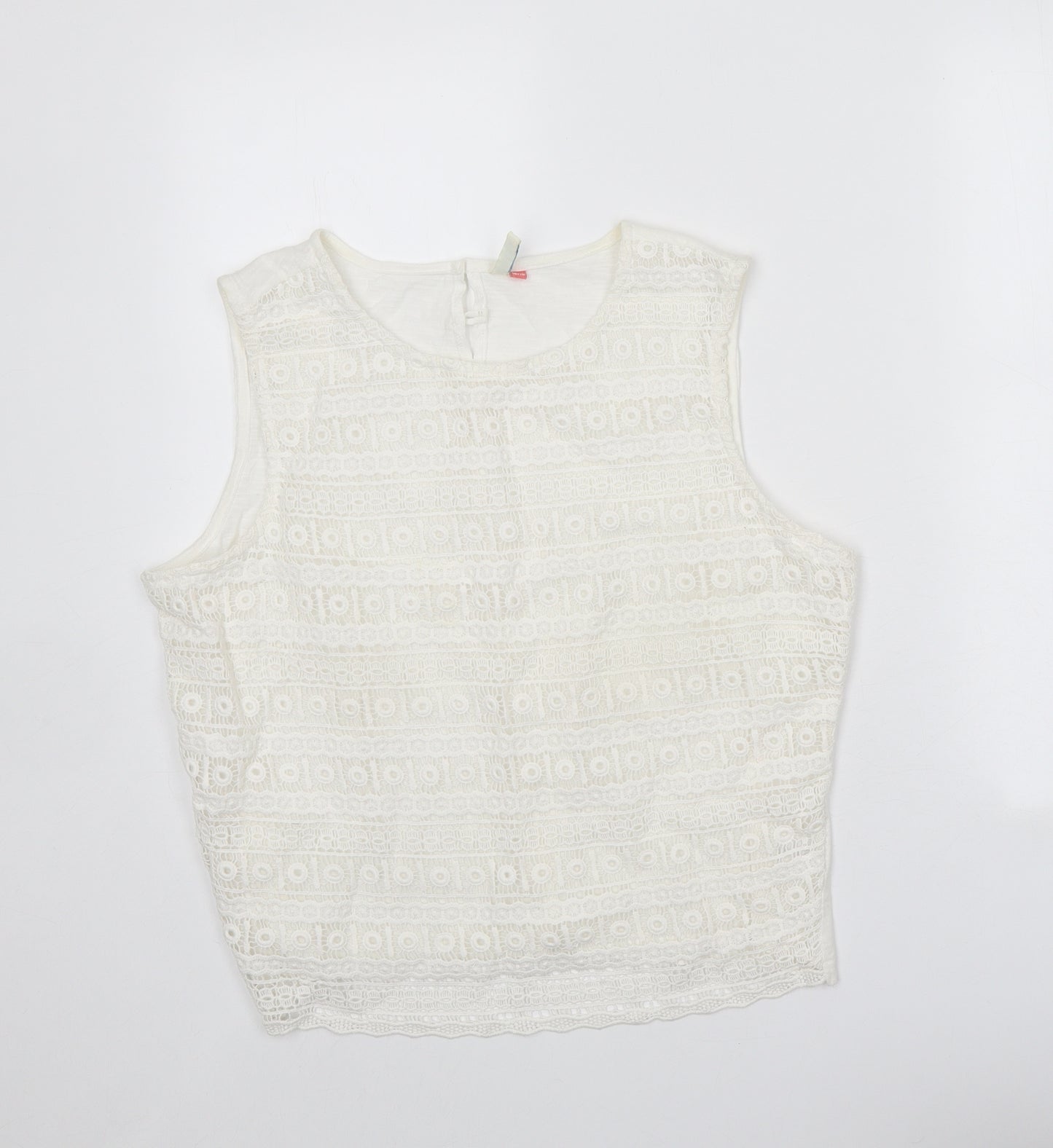 Lottie Womens White Geometric 100% Cotton Cropped Tank Size 16 Scoop Neck