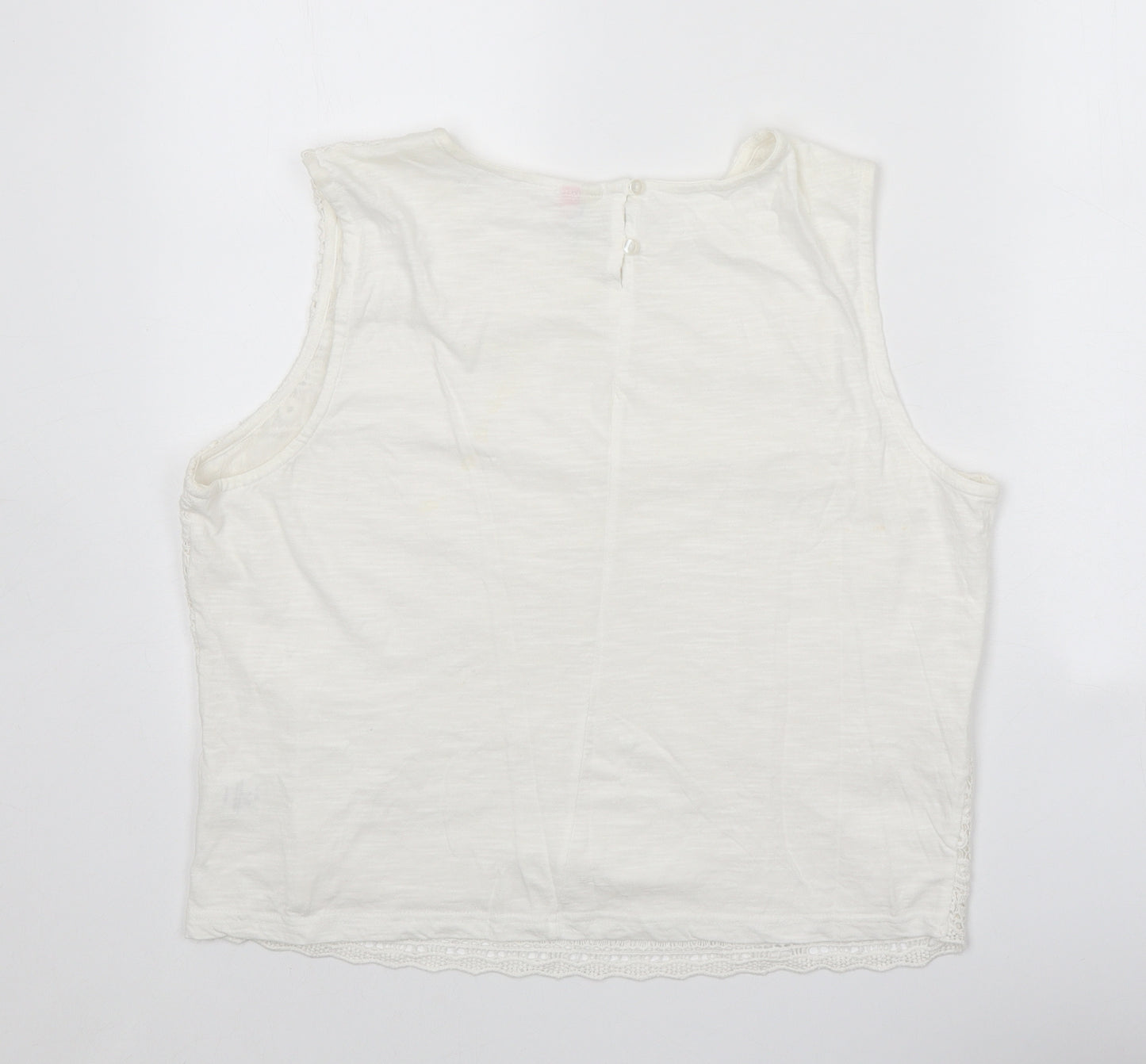 Lottie Womens White Geometric 100% Cotton Cropped Tank Size 16 Scoop Neck