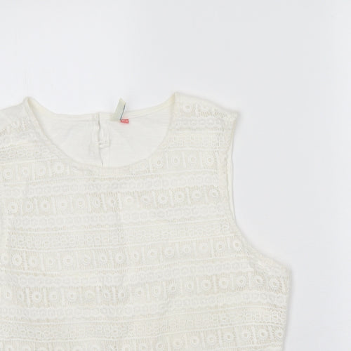 Lottie Womens White Geometric 100% Cotton Cropped Tank Size 16 Scoop Neck