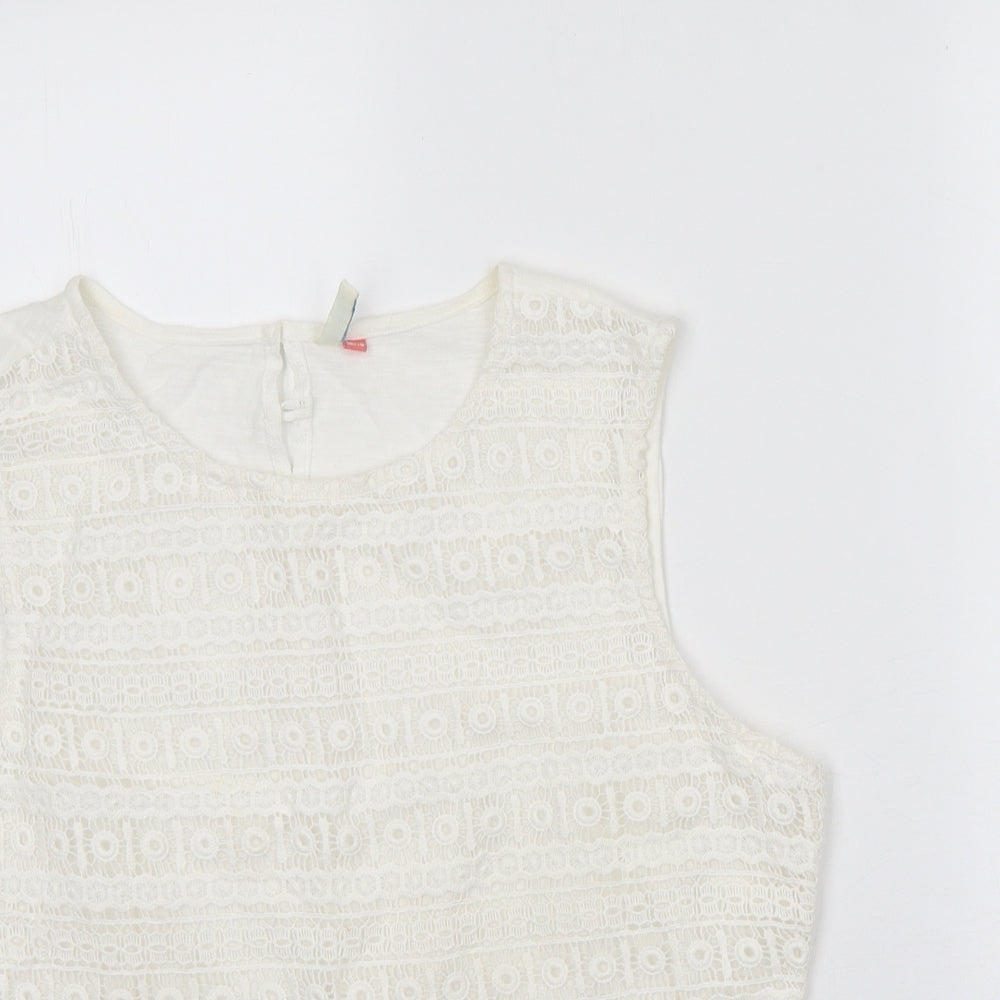 Lottie Womens White Geometric 100% Cotton Cropped Tank Size 16 Scoop Neck