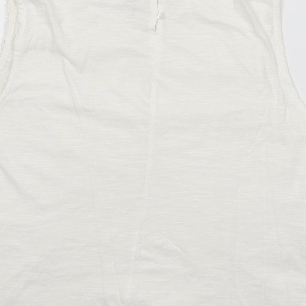 Lottie Womens White Geometric 100% Cotton Cropped Tank Size 16 Scoop Neck