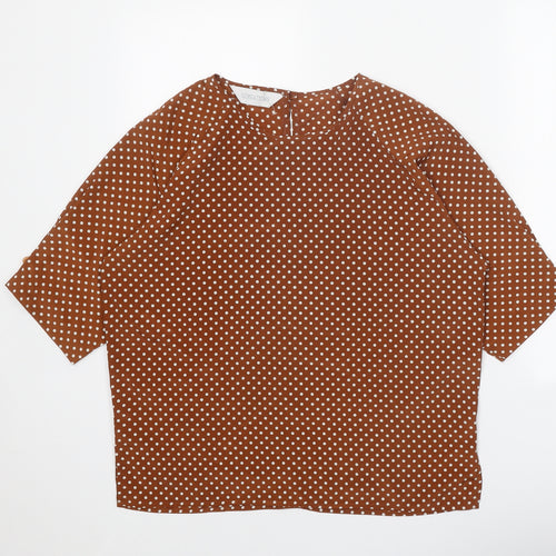 Sensations Womens Orange Polka Dot Polyester Basic Blouse Size 14 Scoop Neck