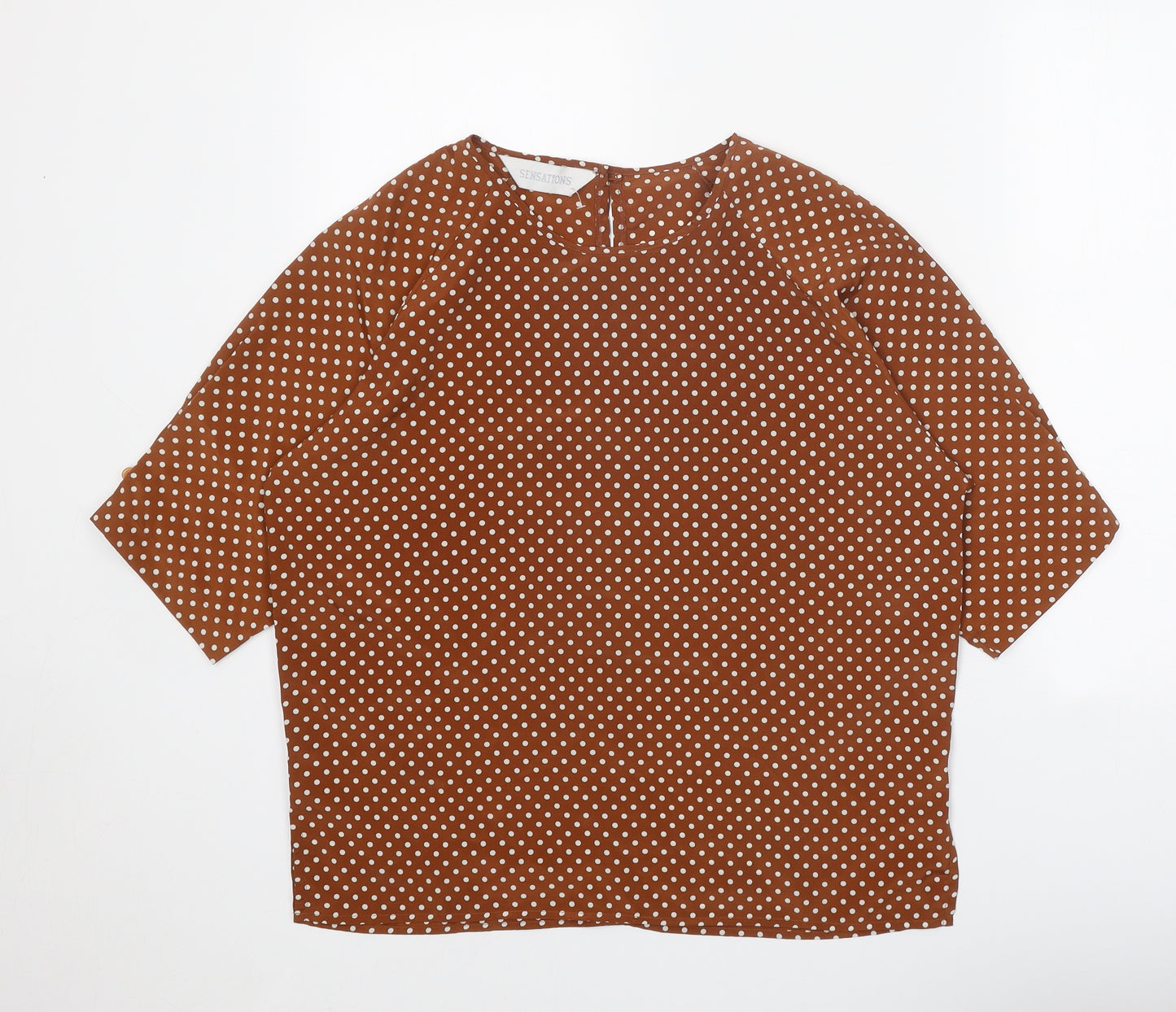 Sensations Womens Orange Polka Dot Polyester Basic Blouse Size 14 Scoop Neck