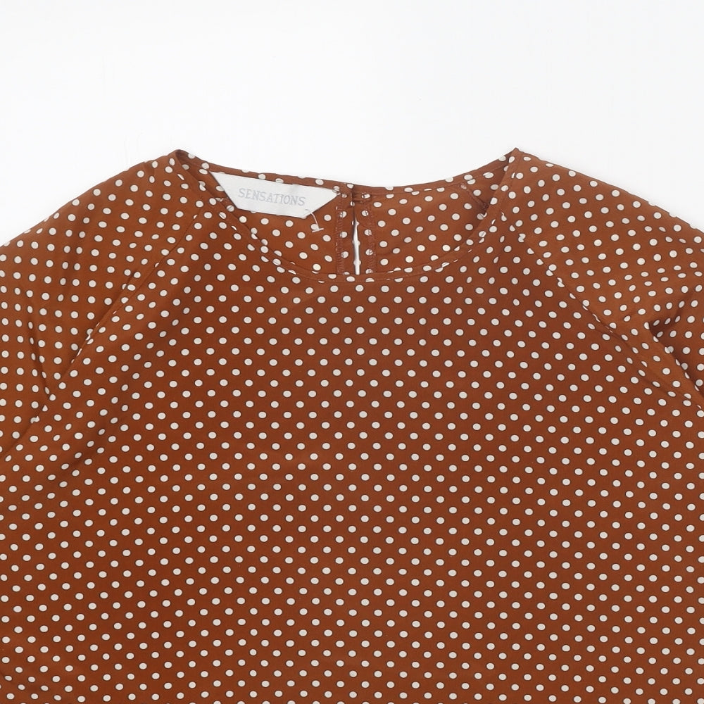 Sensations Womens Orange Polka Dot Polyester Basic Blouse Size 14 Scoop Neck