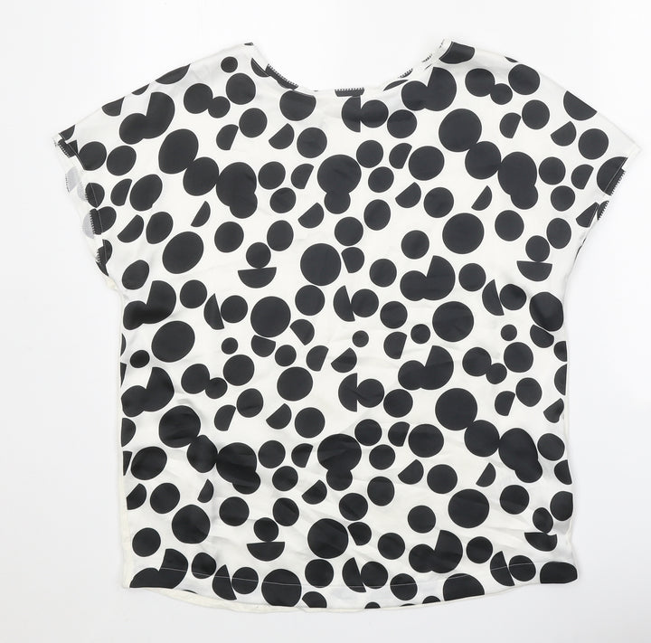 Marks and Spencer Womens White Geometric Viscose Basic Blouse Size 10 Scoop Neck
